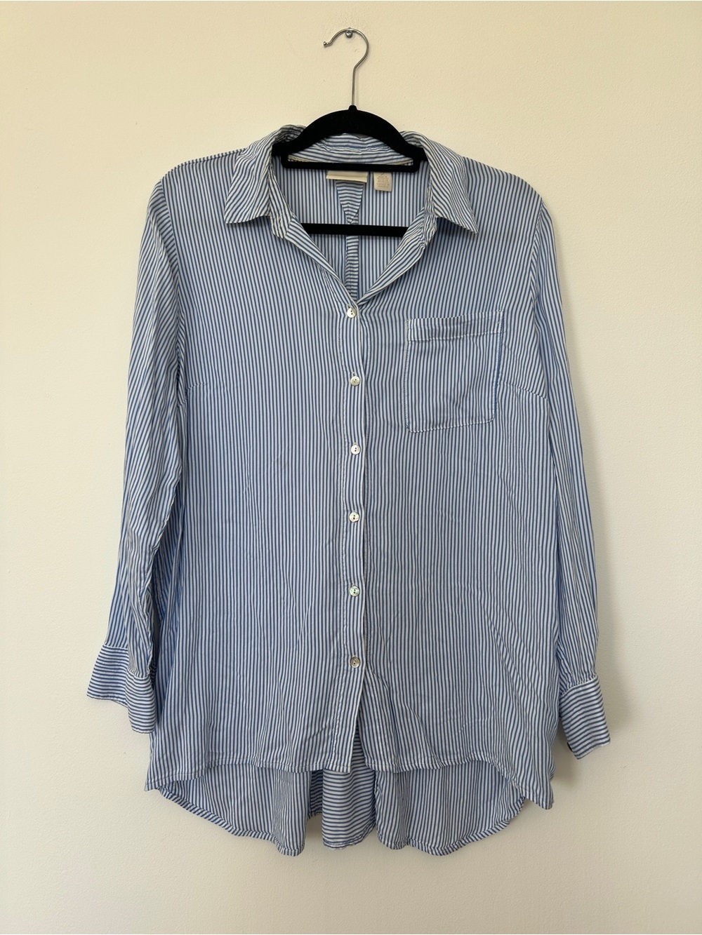 Chico's Light Blue and White Striped Button-Down Shirt
